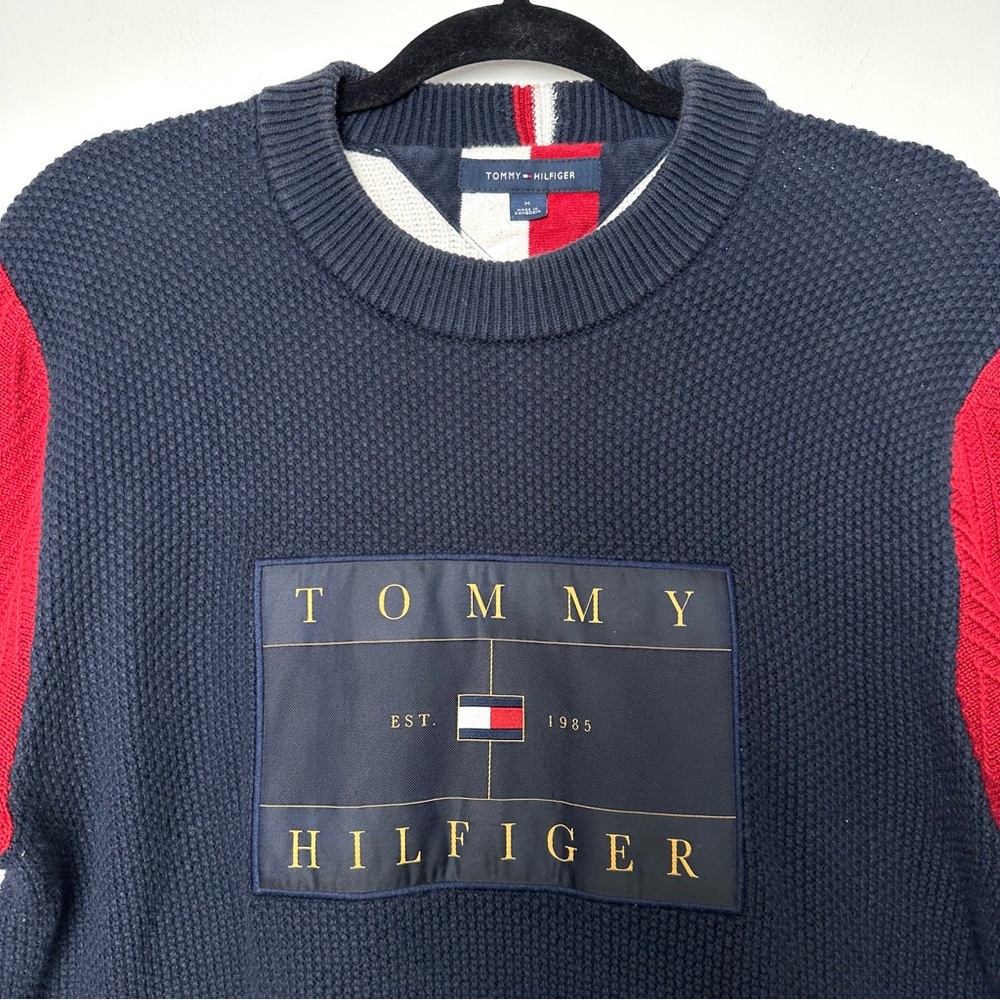 Tommy Hilfiger Retro Flag Colour Block Preppy Collegiate Cotton Sweater - Picture 2 of 12